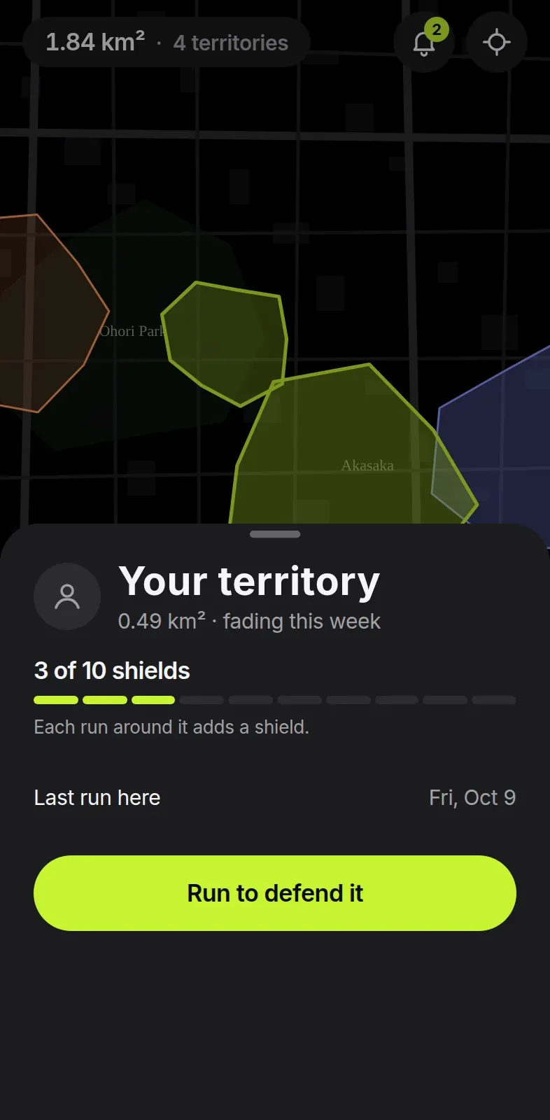 A territory with 3 of 10 shields